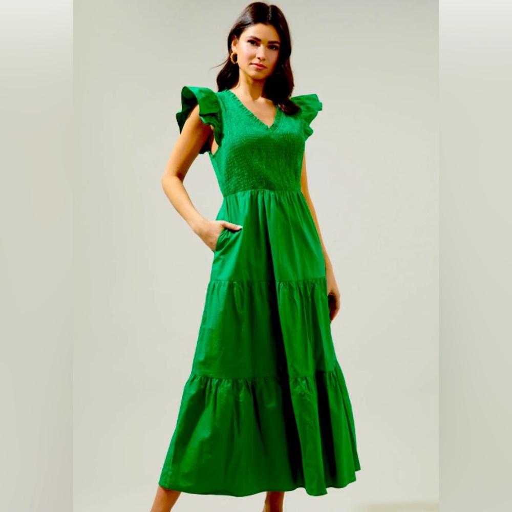 Sugarlips Smocked bodice green maxi dress size medium